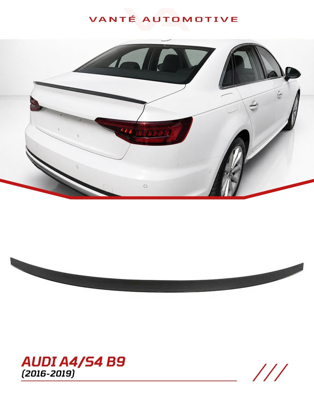 Becquet arrière de coffre Audi A4 B9 en fibre de carbone S4