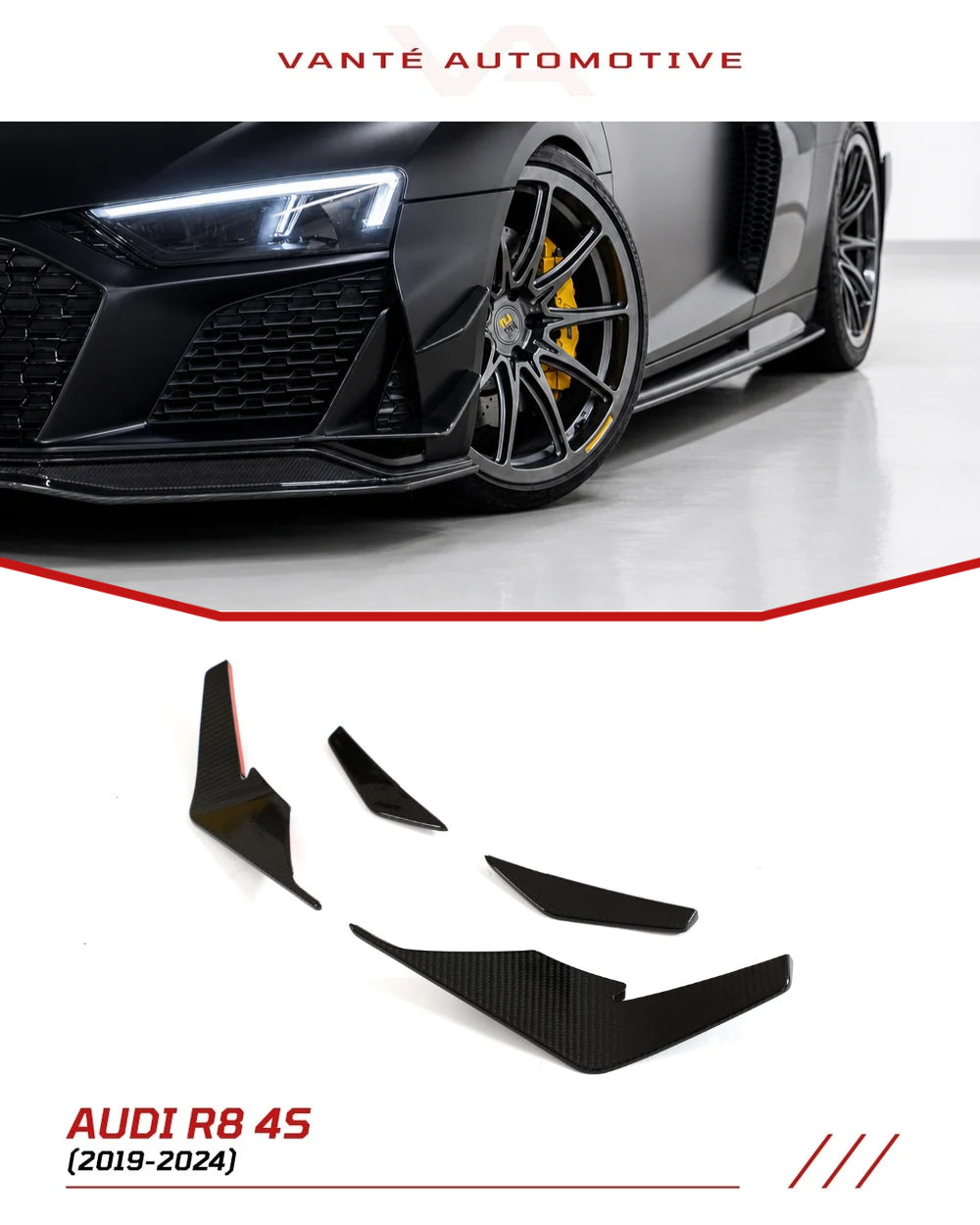 Audi R8 4S FL Carbon Fiber Front Bumper Canards V2
