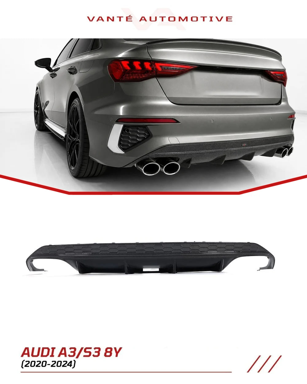 Diffuseur Arrière Audi A3/S3 8Y en Fibre de Carbone V2