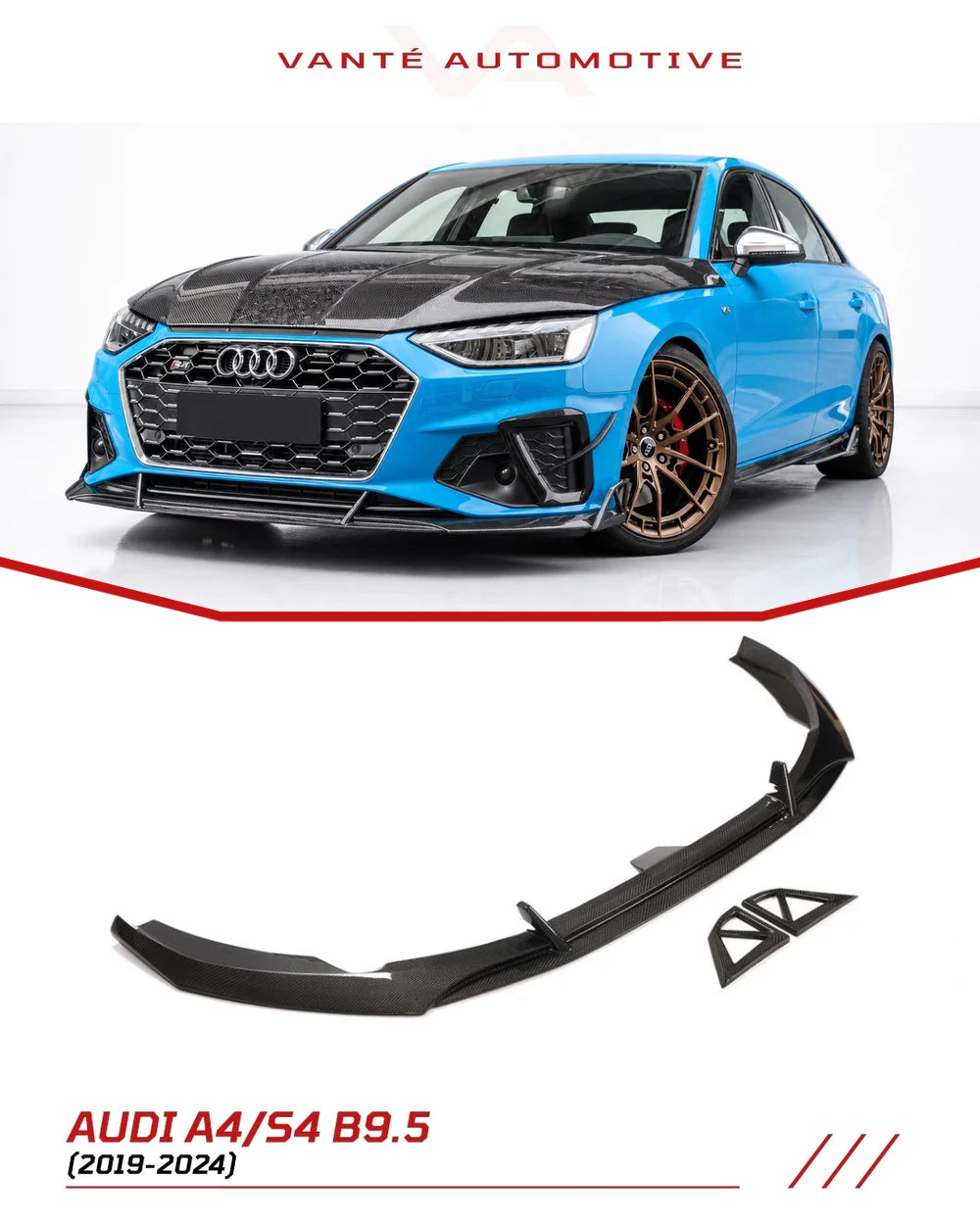 Audi A4 S-Line S4 B9.5 Labbro Paraurti Anteriore in Fibra di Carbonio