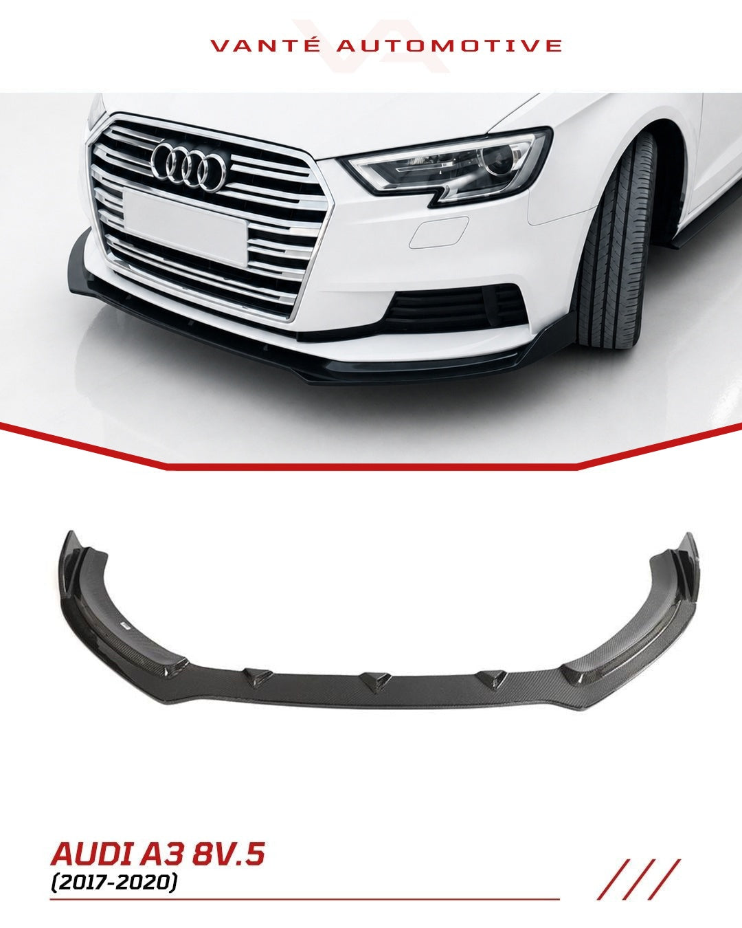 Audi A3 Hatchback 8V.5 Splitter Anteriore in Fibra di Carbonio