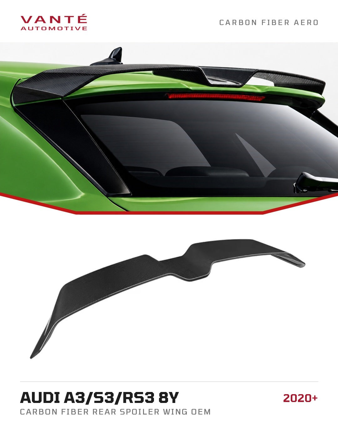 Audi A3/S3/RS3 8Y Carbon Fibre Rear Spoiler Wing OEM