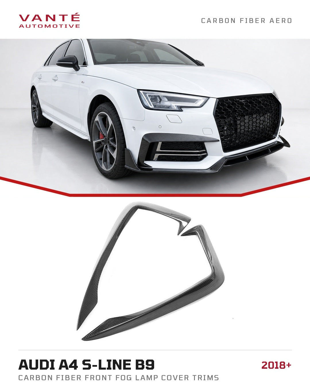 Audi A4 S-Line B9 Carbon Fibre Front Fog Lamp Cover Trims