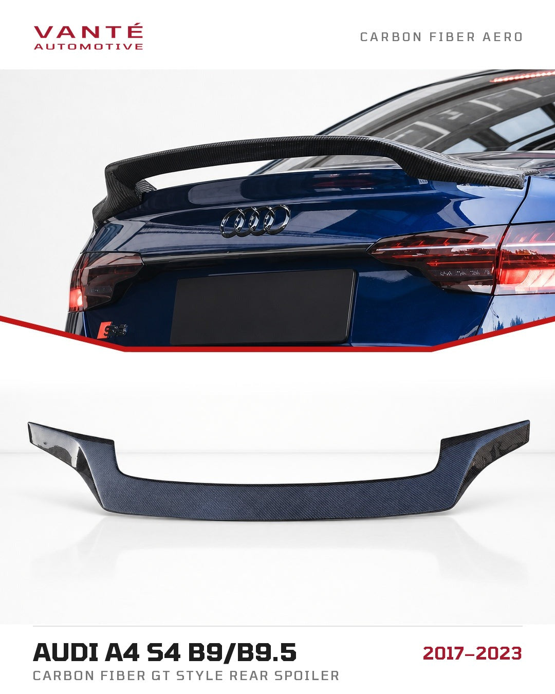 Audi A4 S4 B9/B9.5 Carbon Fibre GT Style Rear Spoiler