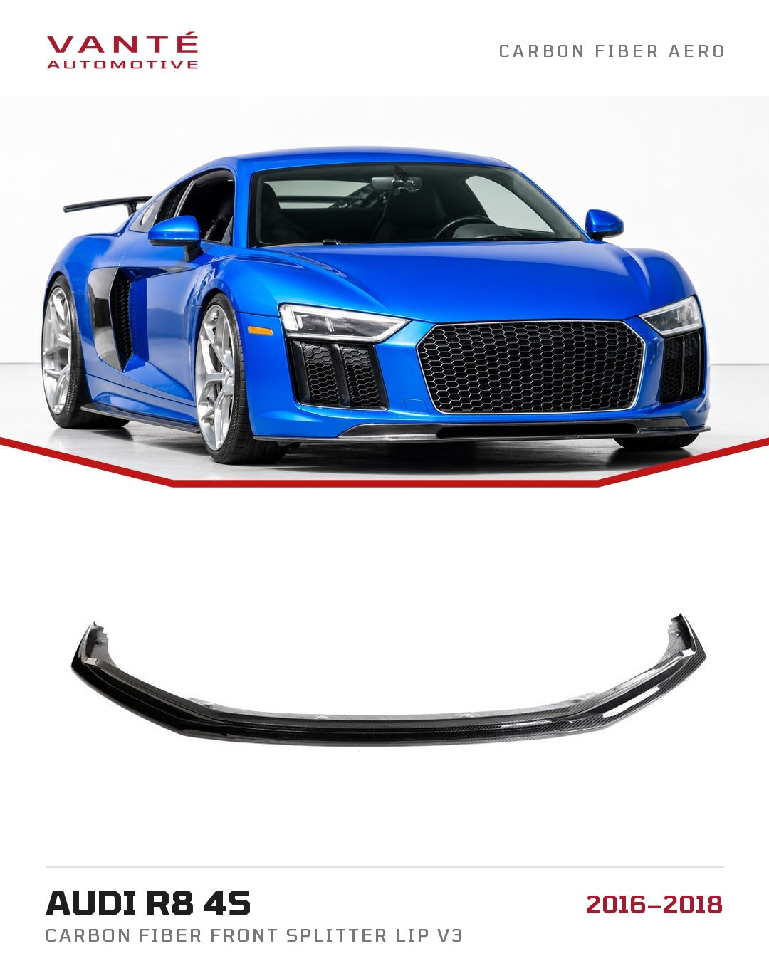 Audi R8 4S Carbon Fibre Front Splitter Lip V3