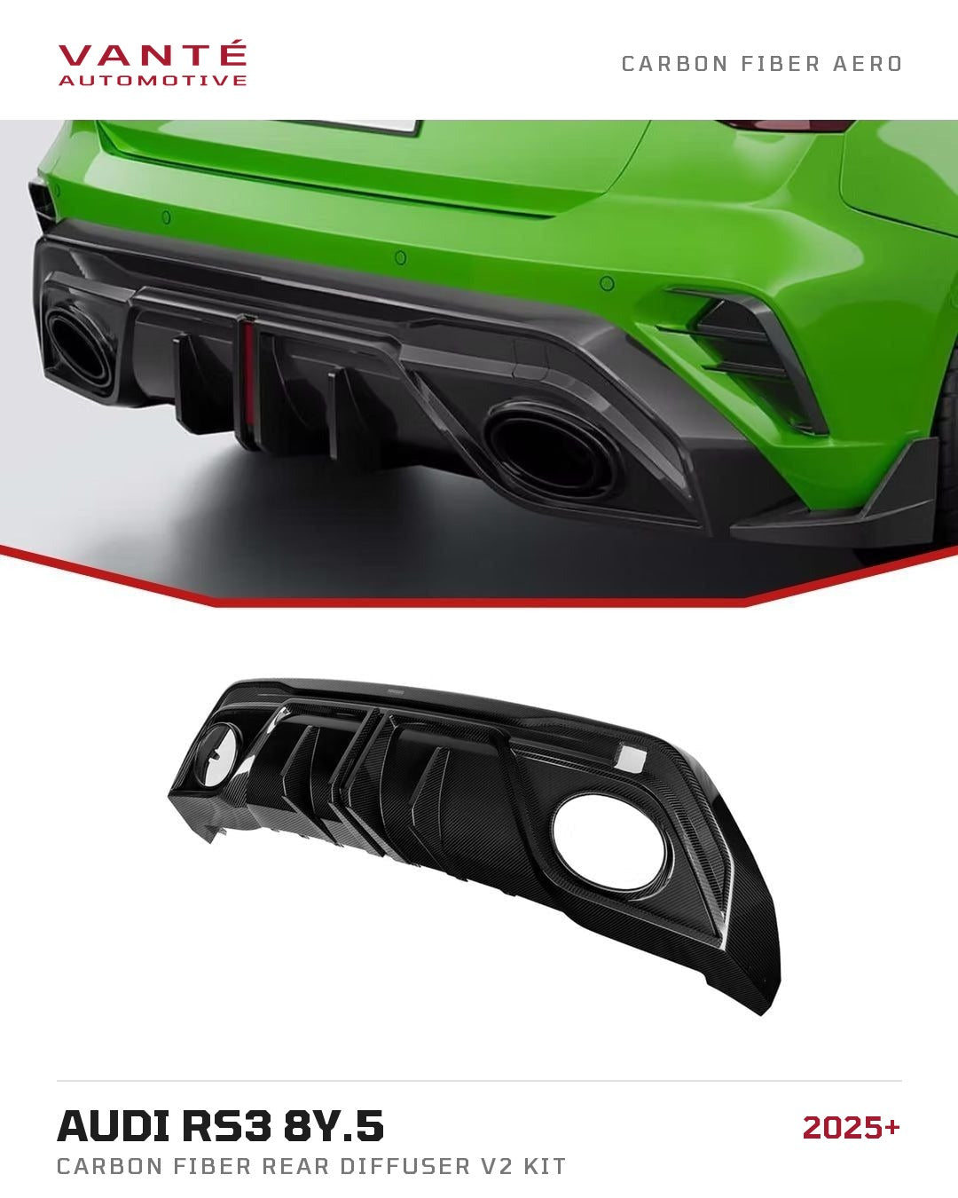 Audi RS3 8Y.5 2025 Carbon Fibre Rear Diffuser V2 Kit