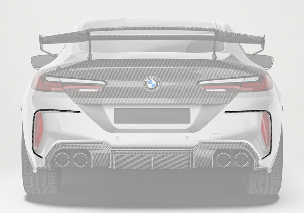 BMW M8 F91 F92 F93 Carbon Fibre Rear Canards - race-inspired aerodynamic rear bumper upgrade