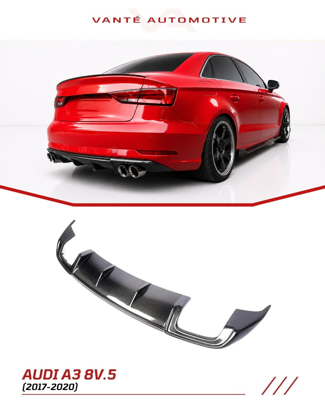 Audi A3 8V.5 Sedan Difusor Trasero de Fibra de Carbono V1