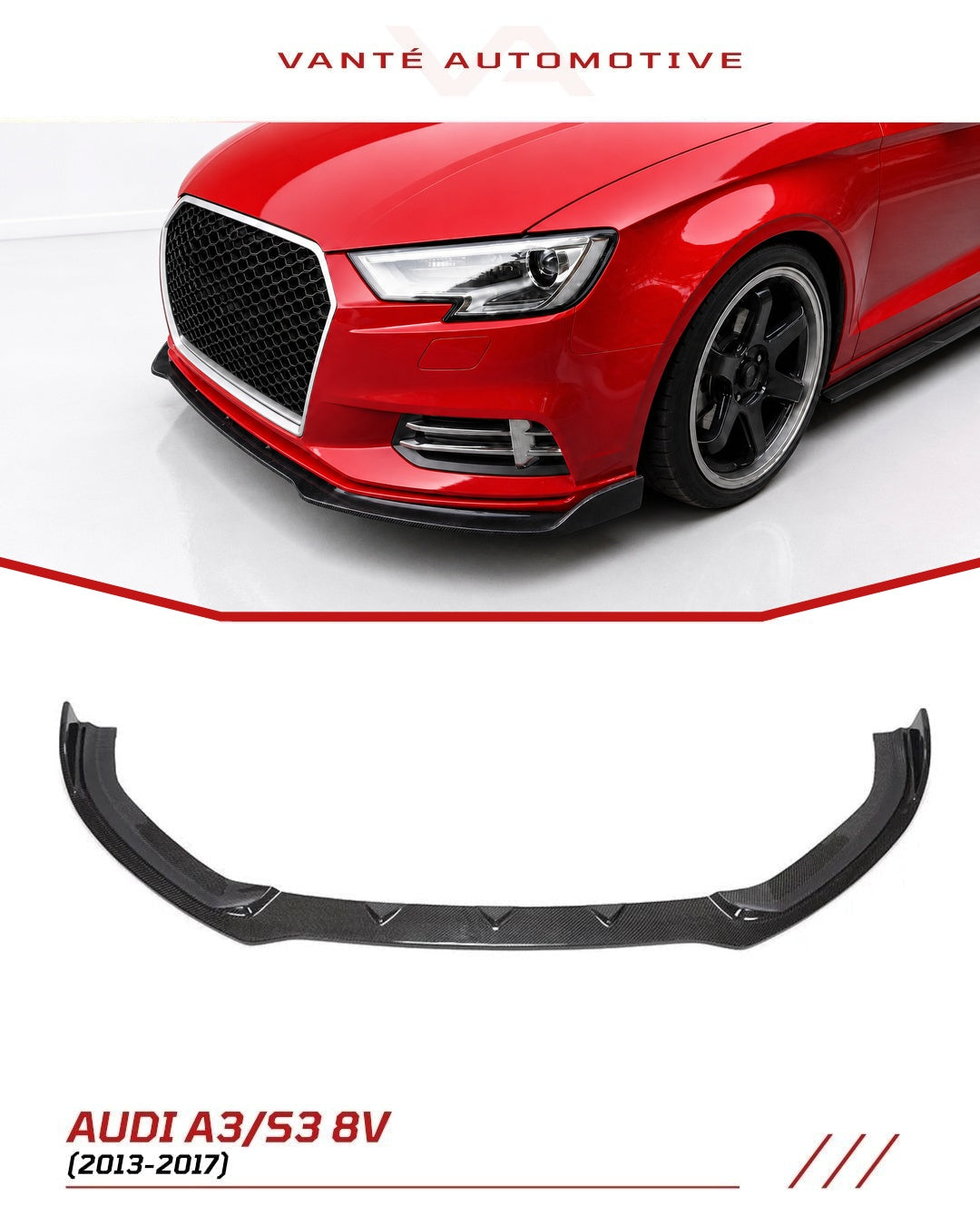 Audi A3/S3 8V Labio Divisor Frontal de Fibra de Carbono V2