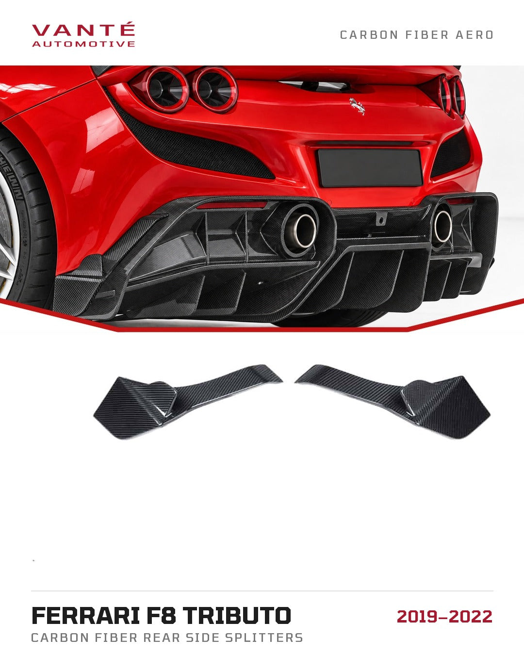 Ferrari F8 Tributo Carbon Fibre Rear Side Splitters