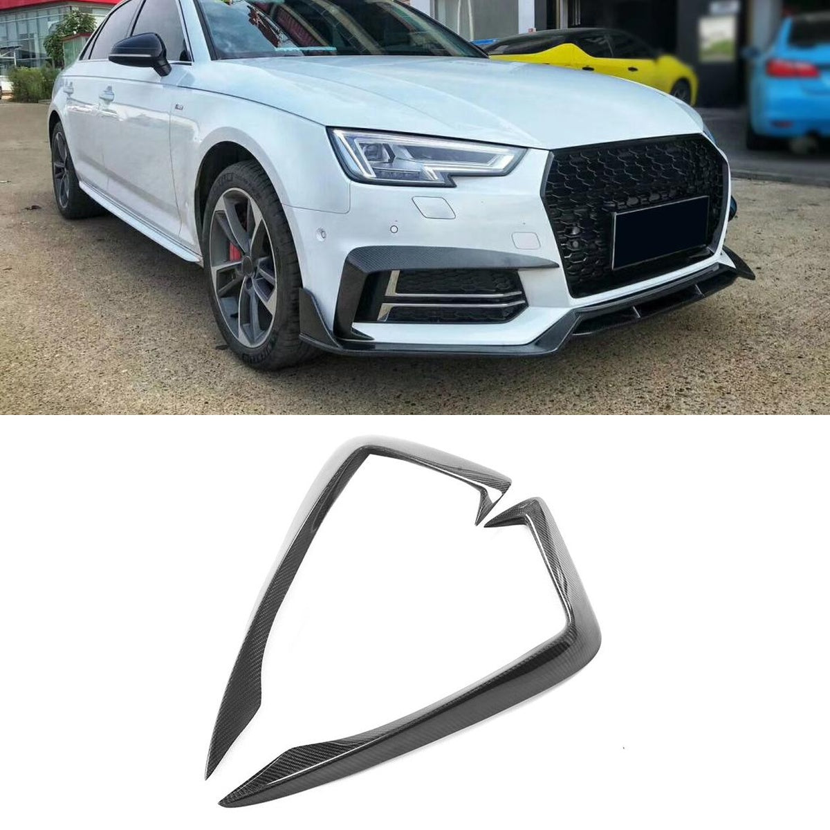 Audi A4 B9 S-Line Carbon Fibre Front Fog Lamp Cover Trims - OEM fitment upgrade