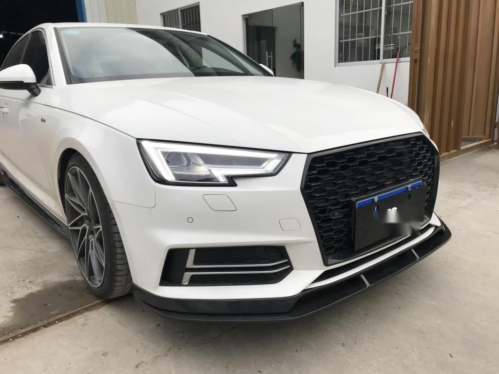 Audi A4 S4 Quattro Carbon Fibre Front Bumper Lip - gloss 3x3 twill weave track styling upgrade