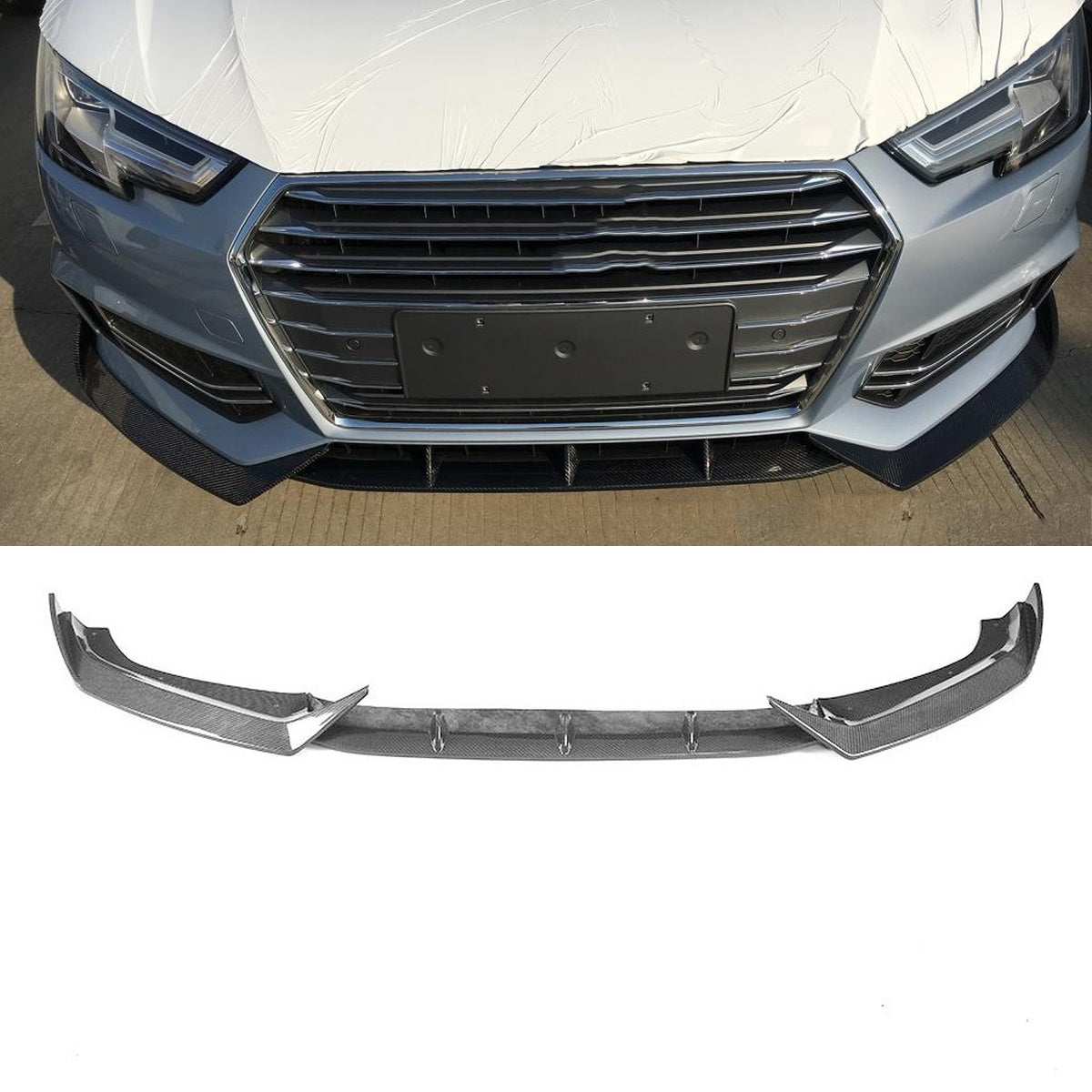Audi A4 B9 S-Line S4 Carbon Fibre Front Bumper Splitter - gloss weave track upgrade