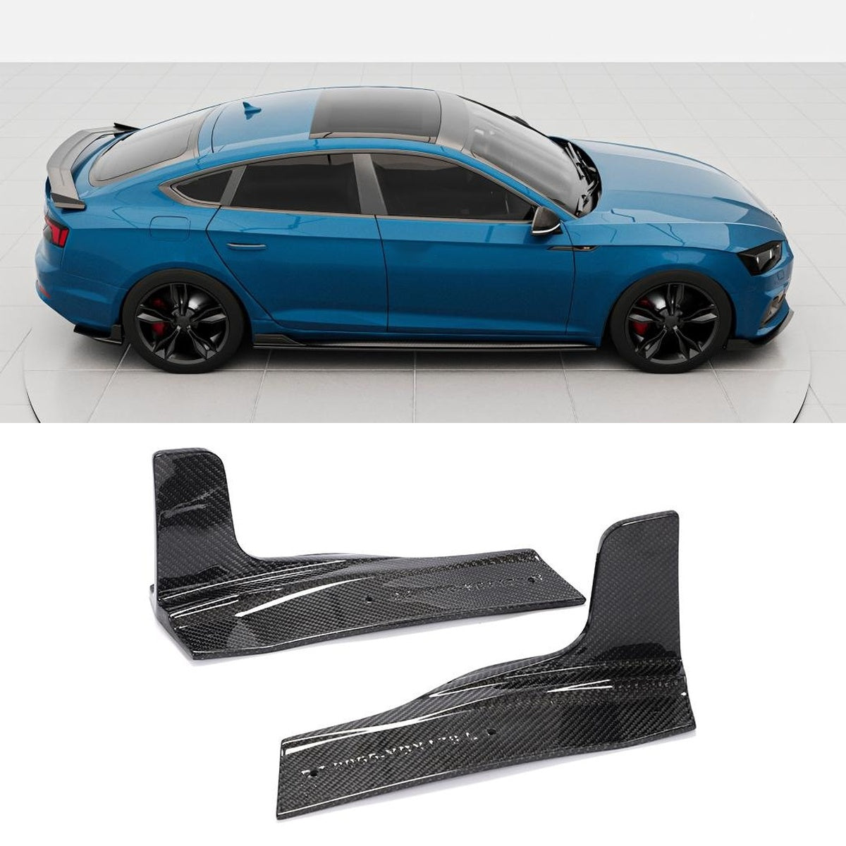 Audi A5 S5 B9 Carbon Fibre Rear Splitter - gloss 3x3 twill weave OEM fitment