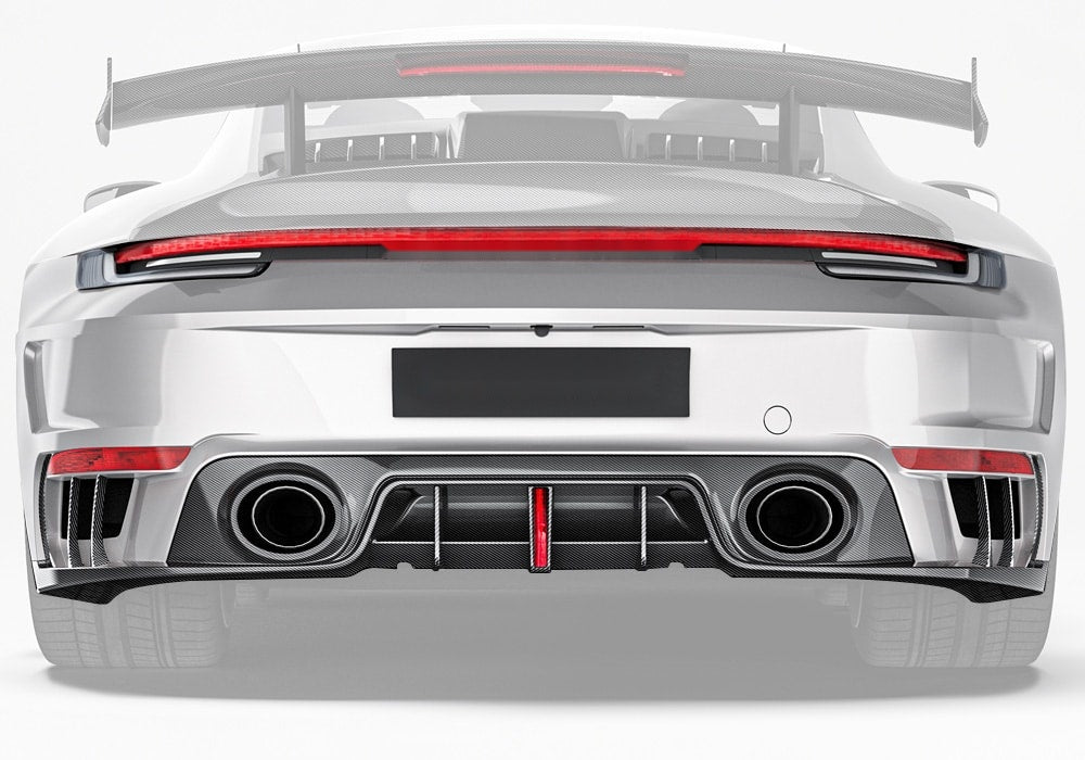 Porsche 911 992 Turbo S Carbon Fibre Rear Bumper with Rear Diffuser - aggressive race-inspired styling upgrade