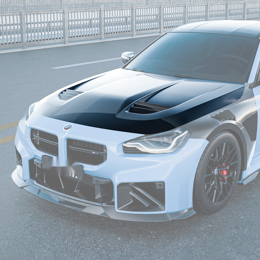 BMW M2 G87 Prepreg Carbon Fibre Vented Bonnet - shark fin vent design track upgrade