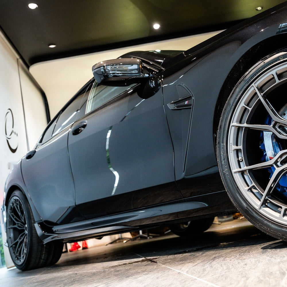 BMW M8 F93 Prepreg Carbon Fibre Side Skirts - aggressive blade accent, OEM fitment