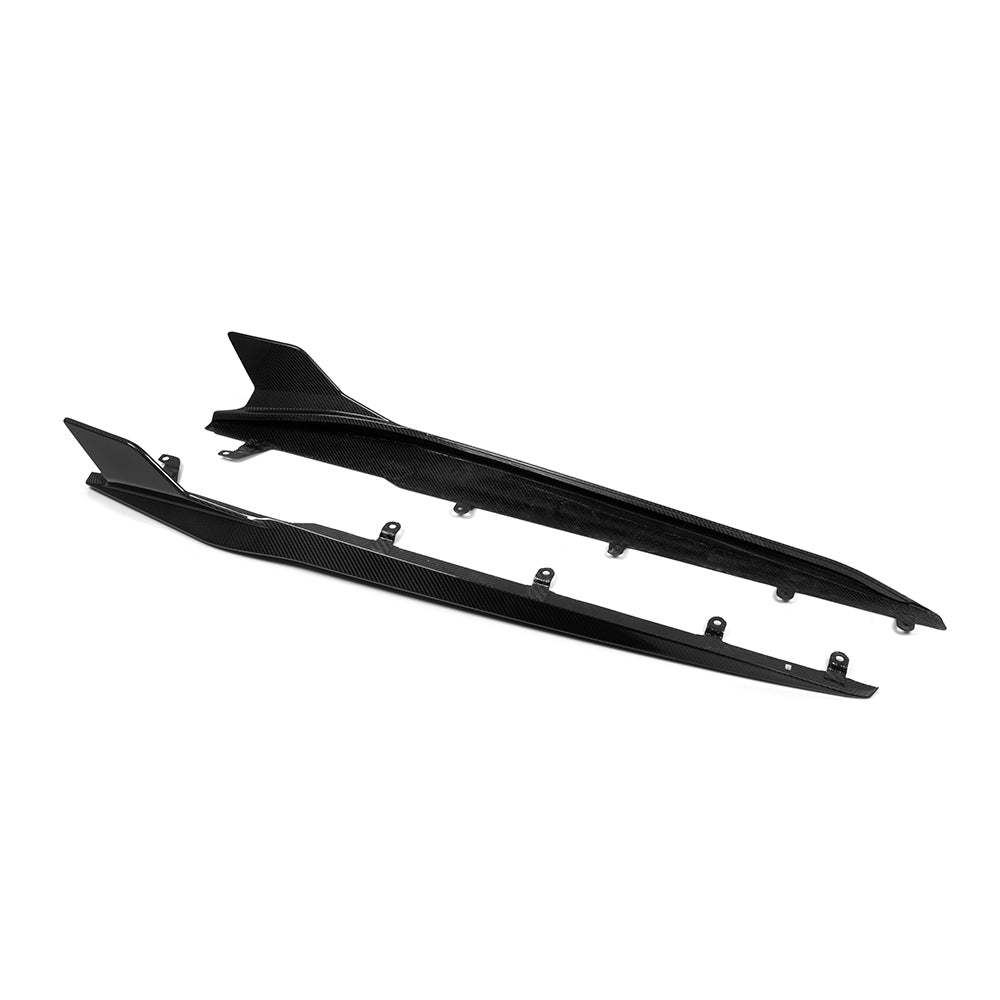BMW M8 F93 Prepreg Carbon Fibre Side Skirts - aggressive blade accent, OEM fitment