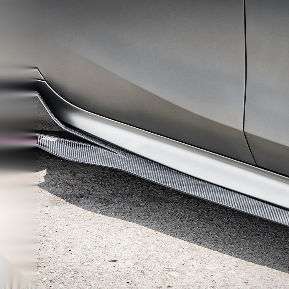 BMW M8 F93 Prepreg Carbon Fibre Side Skirts - aggressive blade accent, OEM fitment