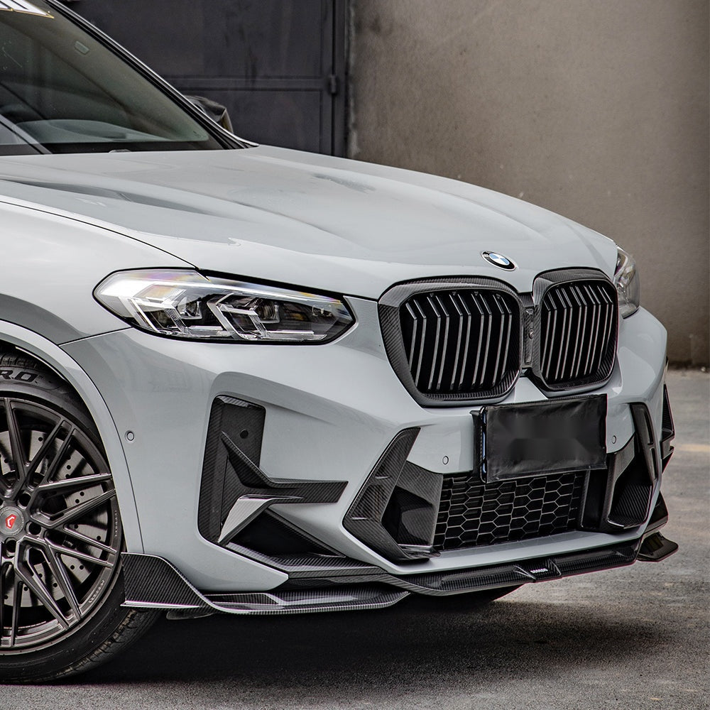 BMW X3M F97 LCI Prepreg Carbon Fibre Front Lip with dual side winglets - precision 3D scanned fitment