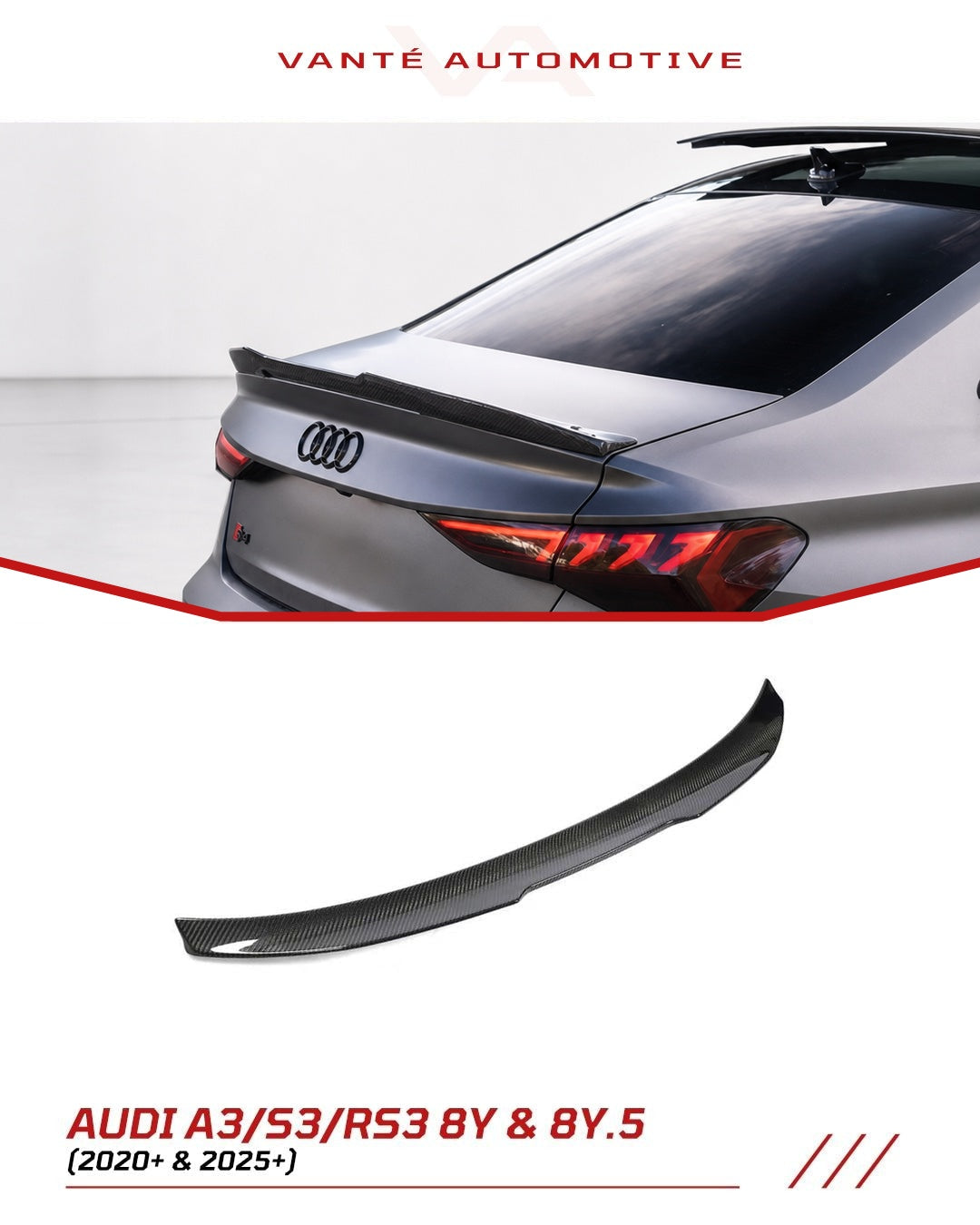 Audi A3/S3/RS3 8Y Alerón Trasero de Fibra de Carbono Estilo OEM Sedán