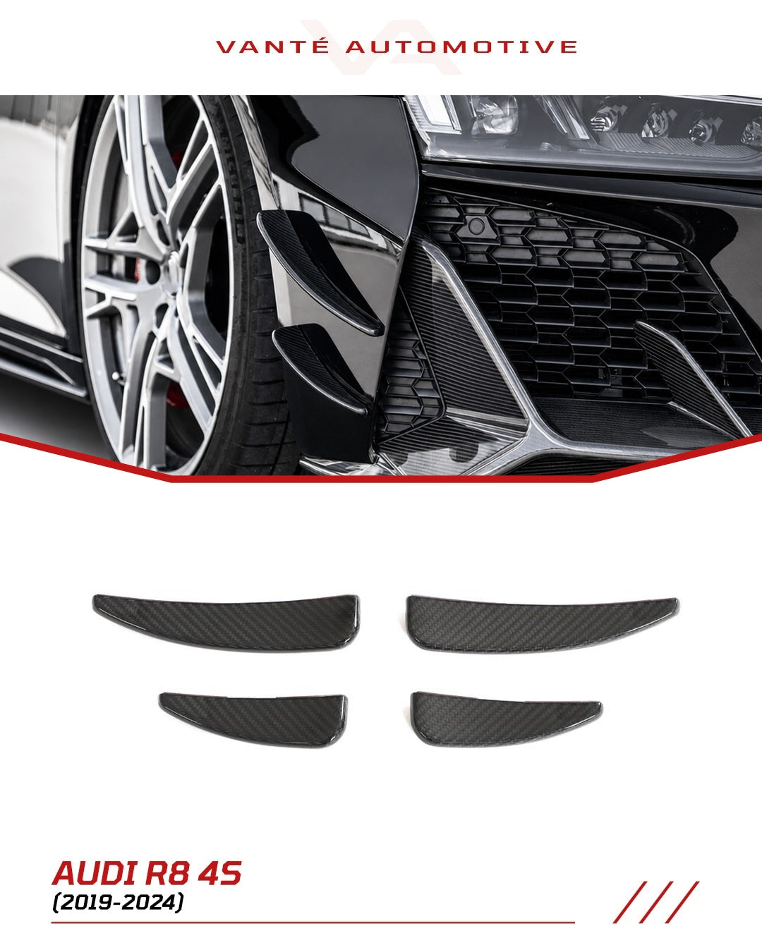 Audi R8 4S FL Canard Paraurti Anteriore in Carbonio