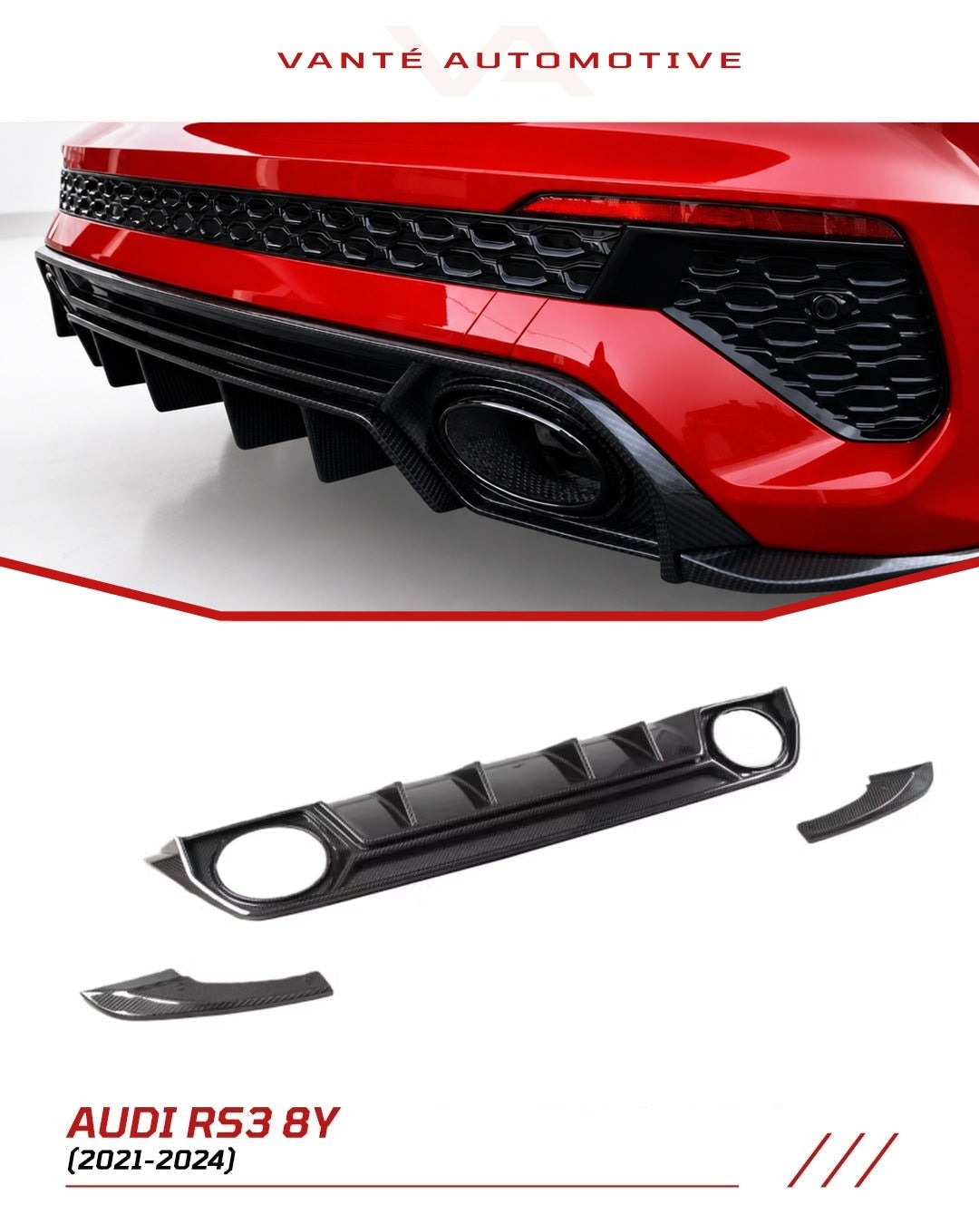 Kit diffuseur arrière en fibre de carbone V2 pour Audi RS3 8Y 2021+