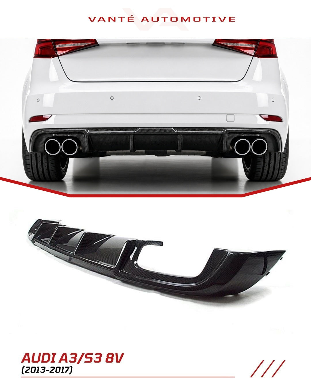 Diffuseur arrière en fibre de carbone V2 pour Audi A3/S3 8V.5