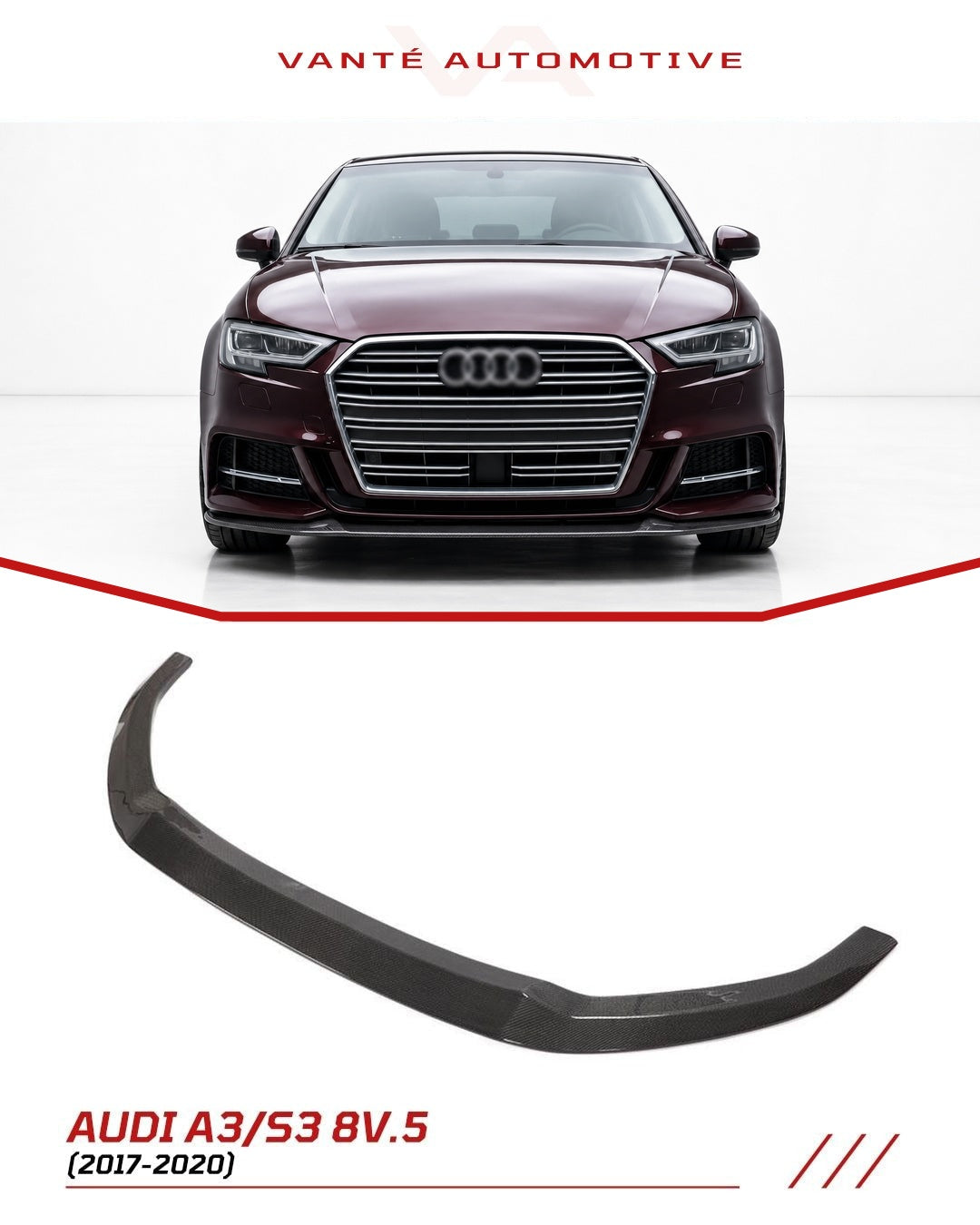 Audi A3 S-Line/S3 Sedan 8V.5 Carbon Fiber Front Splitter Lip
