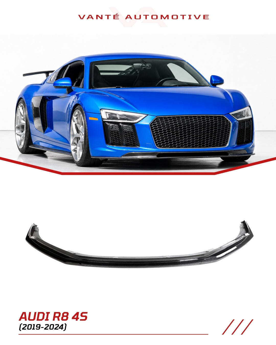 Audi R8 4S Labio de Divisor Delantero de Fibra de Carbono V3