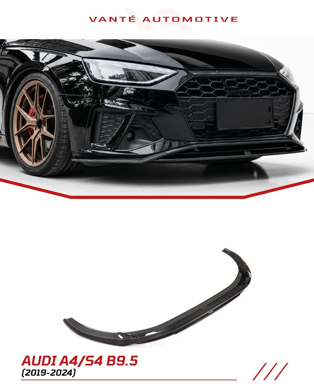 Audi A4 S-Line / S4 B9.5 Divisor de Labio Delantero de Fibra de Carbono