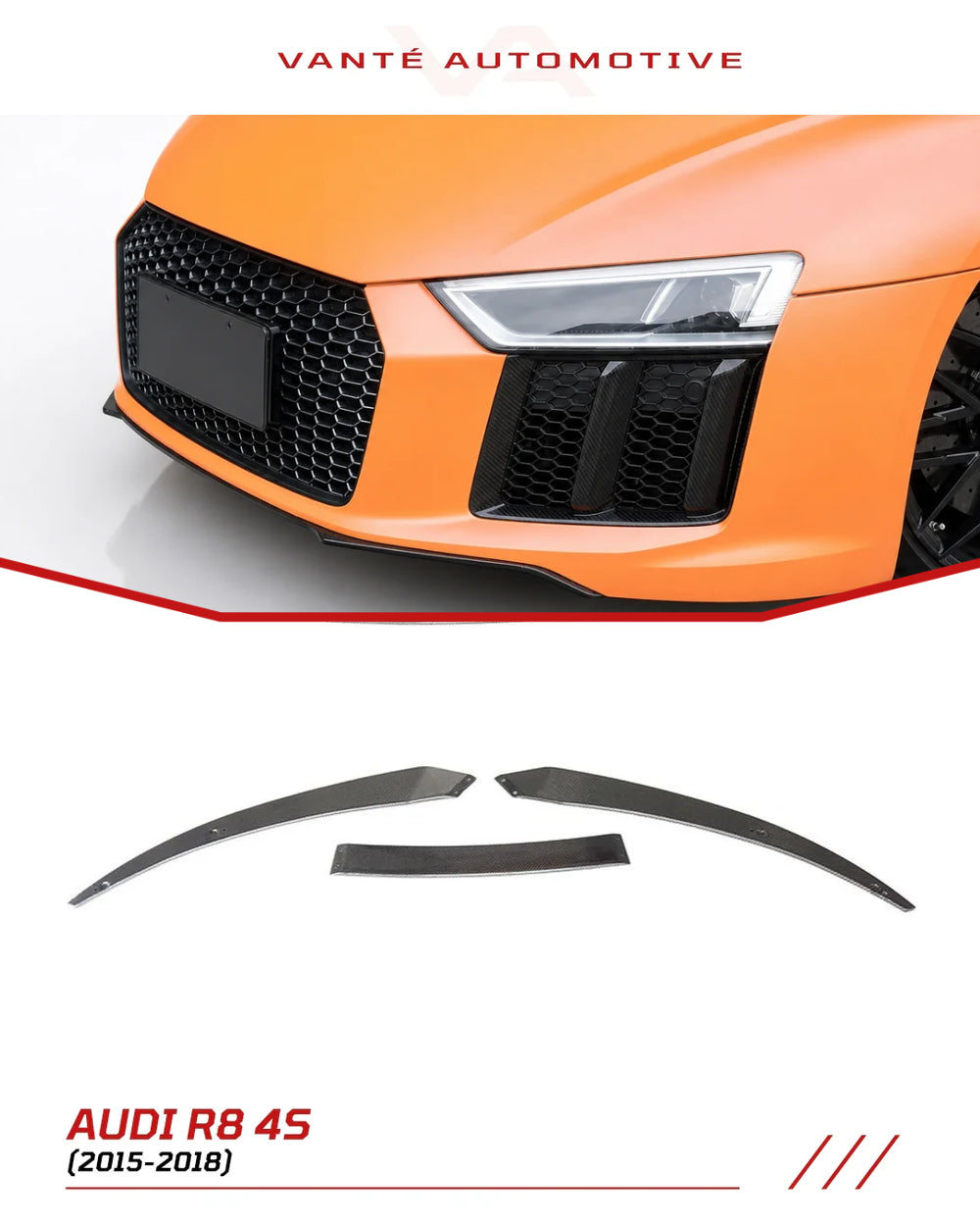 Audi R8 4S Labio de Divisor Delantero de Fibra de Carbono