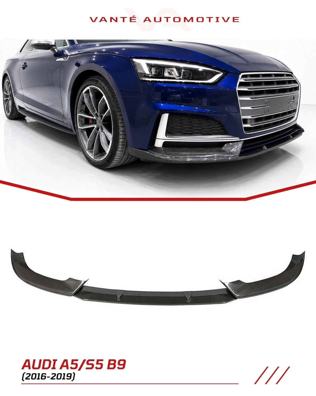 Audi A5 S-Line/S5 B9 Séparateur de lèvre avant en fibre de carbone