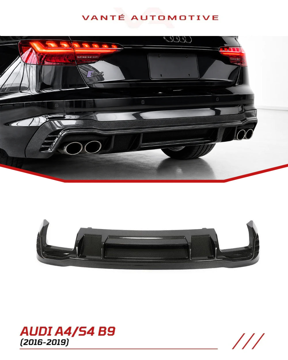 Difusor trasero de fibra de carbono seco para Audi A4 S-Line / S4 B9.5