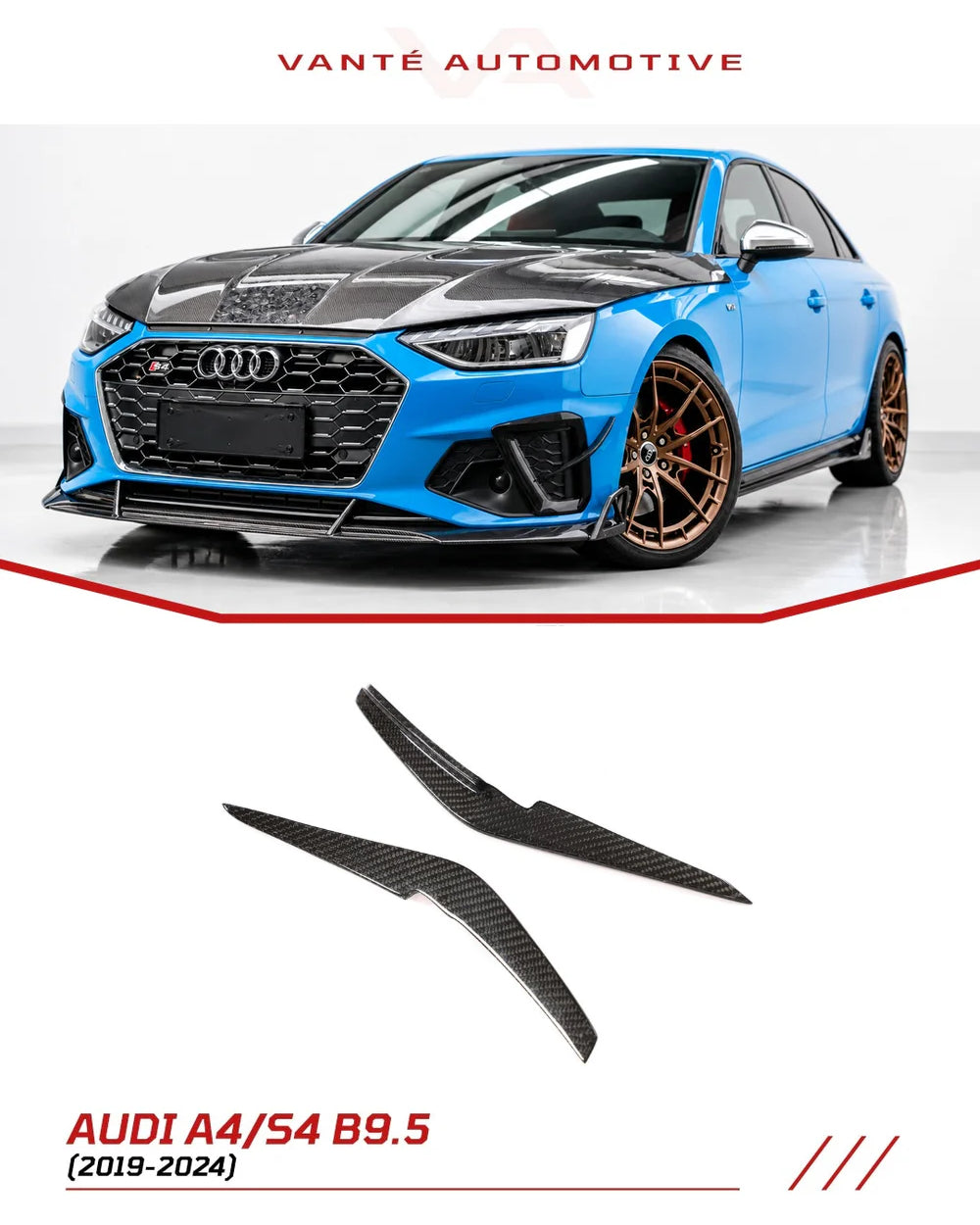 Canards de parachoques delantero de fibra de carbono para Audi A4 S-Line / S4 B9.5