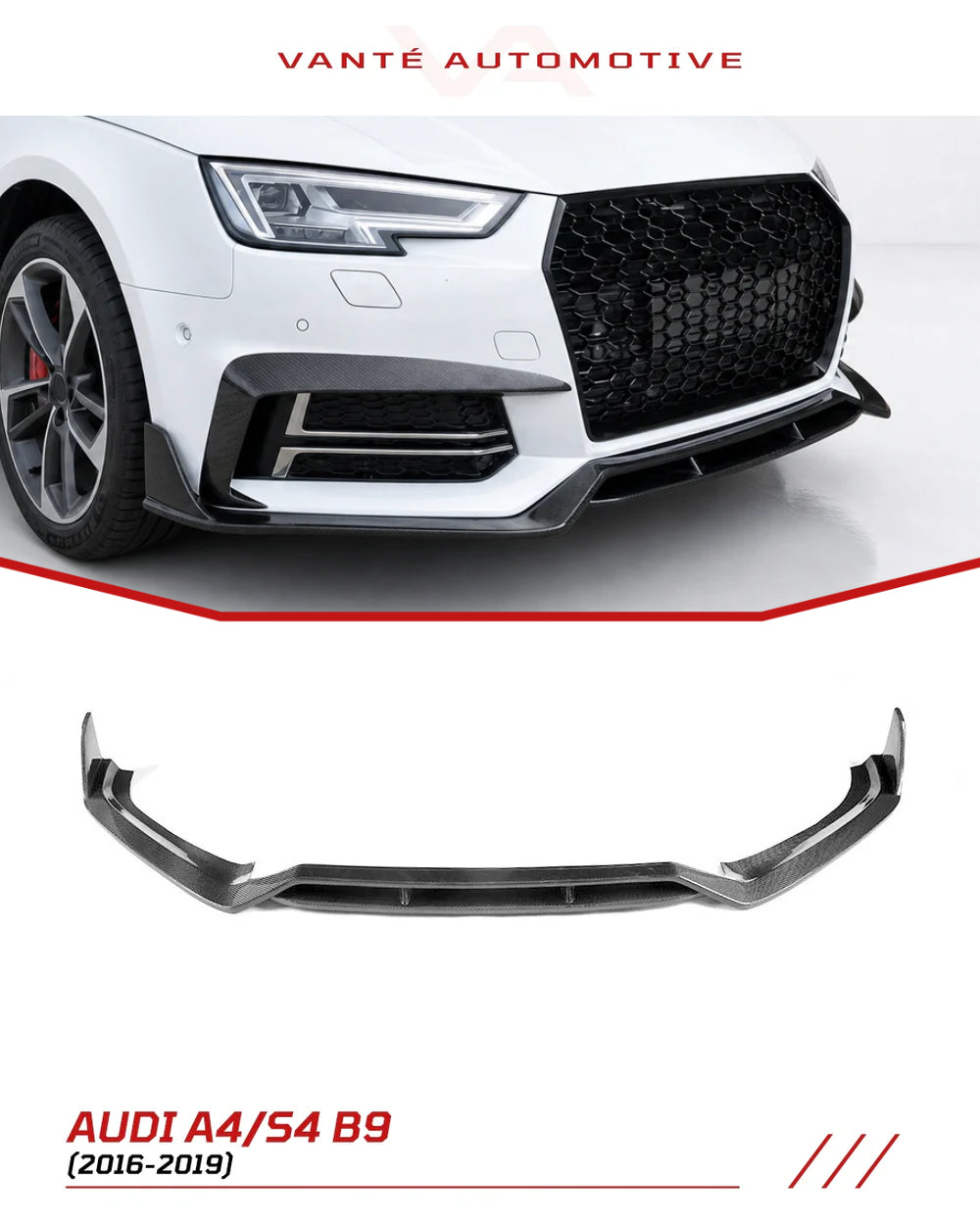 Divisor de labio de parachoques delantero de fibra de carbono para Audi A4 S-Line/S4 B9 S-Line