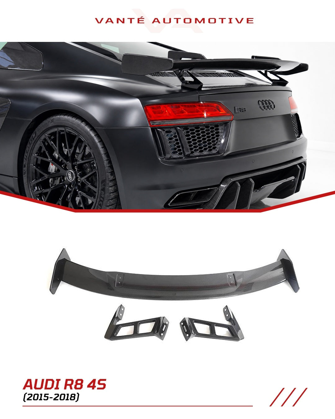 Audi R8 4S Alerón Trasero de Fibra de Carbono Sport