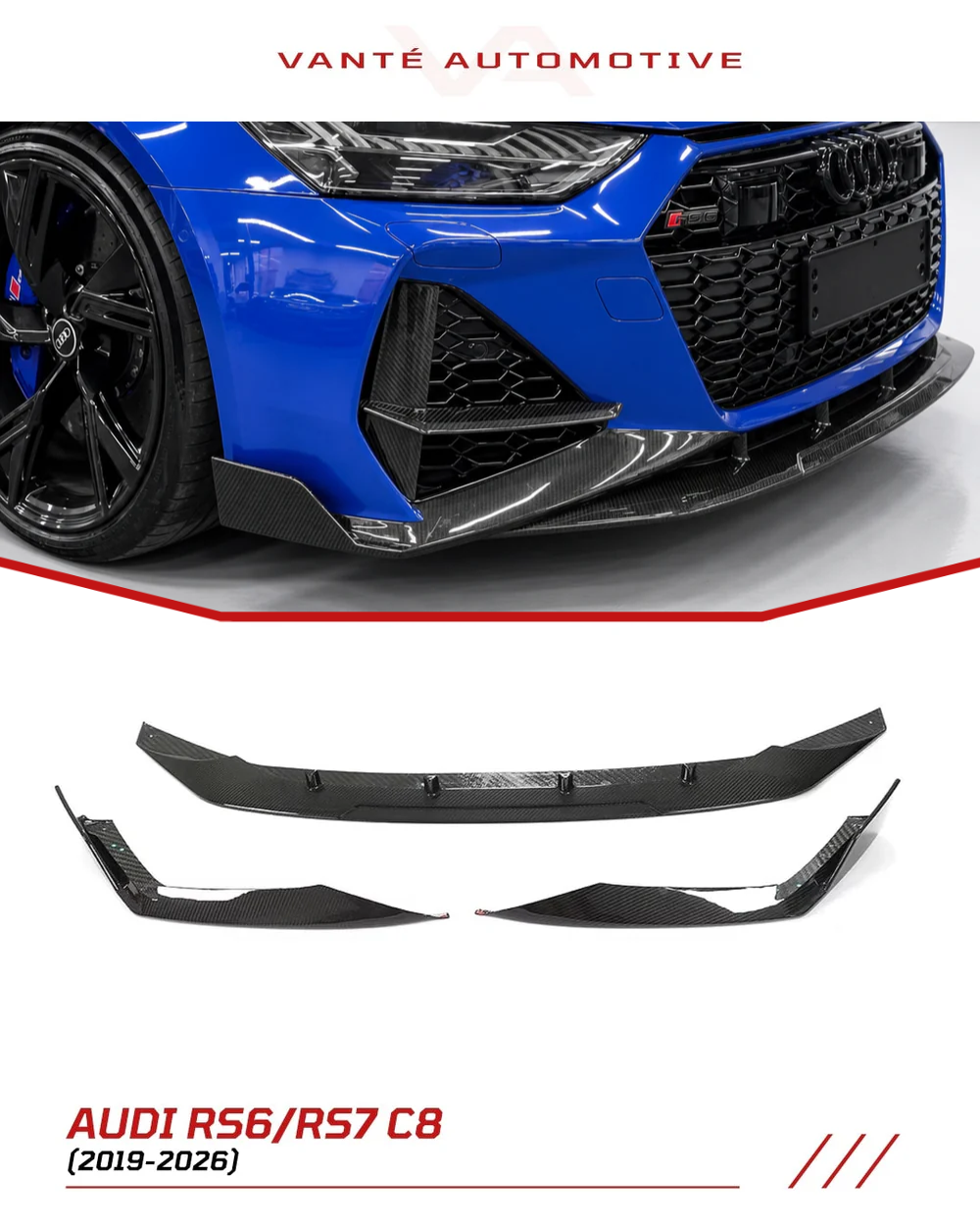 Audi RS6/RS7 C8 Labio Separador Delantero de Fibra de Carbono