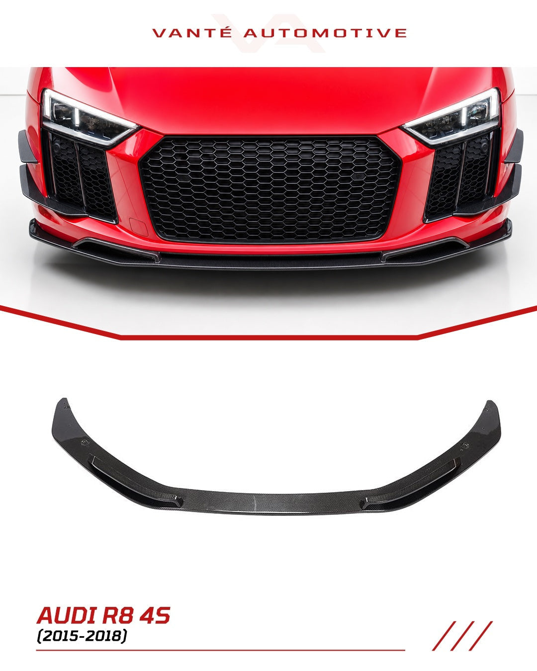 Audi R8 4S Labio Divisor Delantero de Fibra de Carbono V2