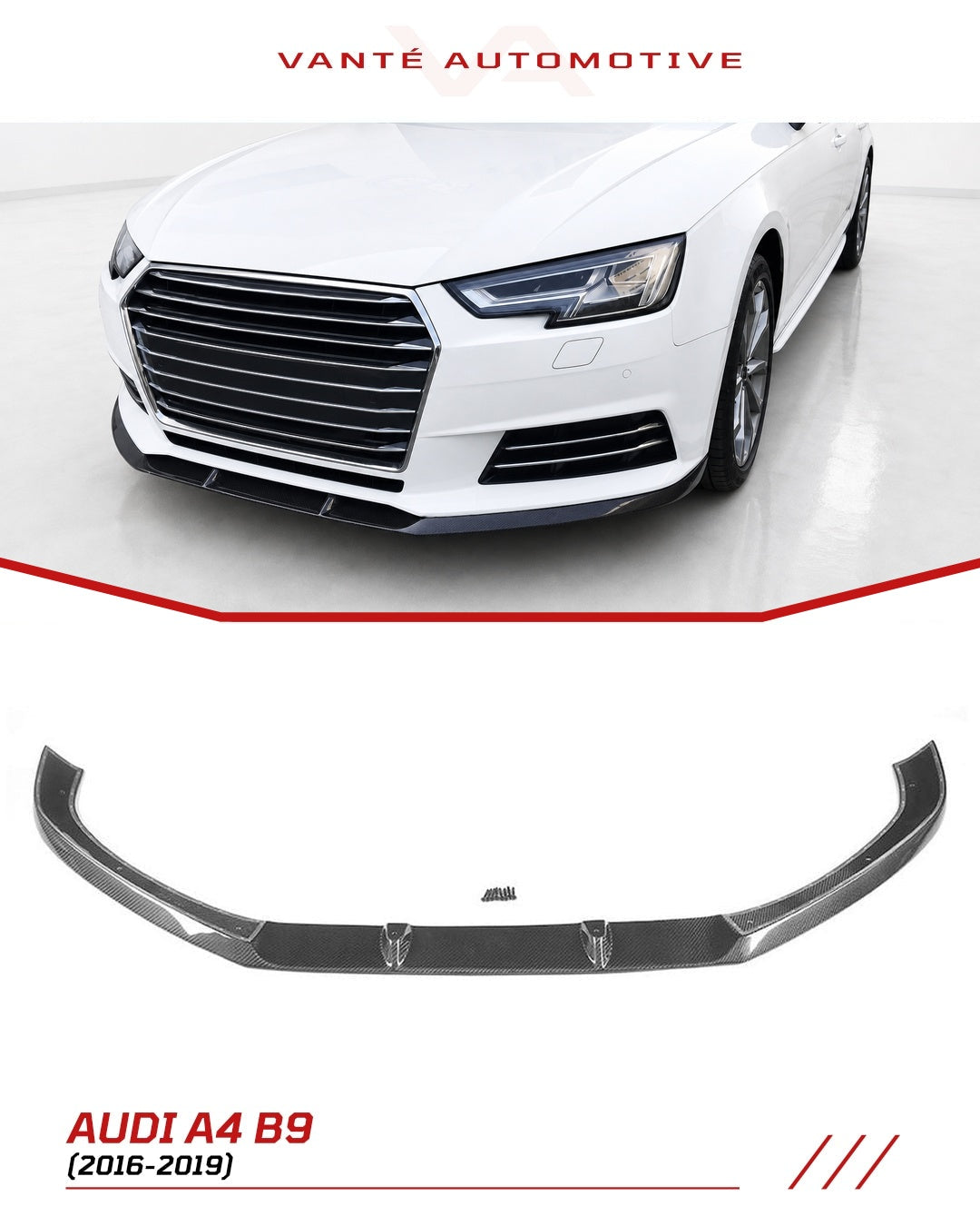 Audi A4 B9 Labio Divisor de Parachoques Delantero de Fibra de Carbono