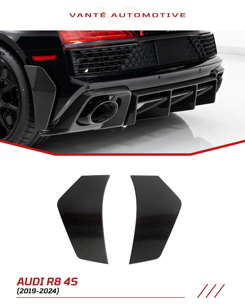 Audi R8 4S FL Alette Splitter Paraurti Posteriore in Carbonio