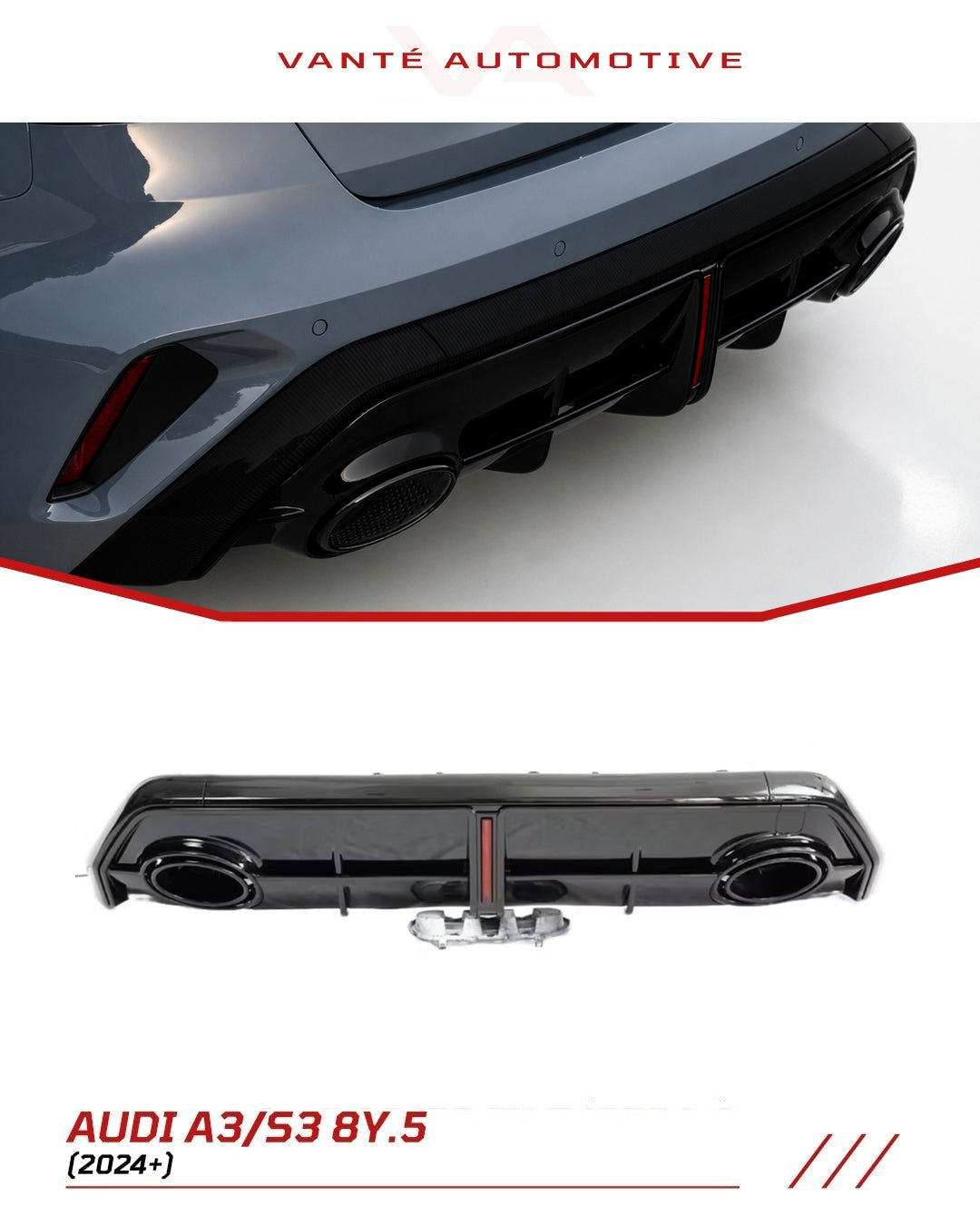 Audi A3 8Y 2025+ Rear Diffuser Replacement RS3 Style