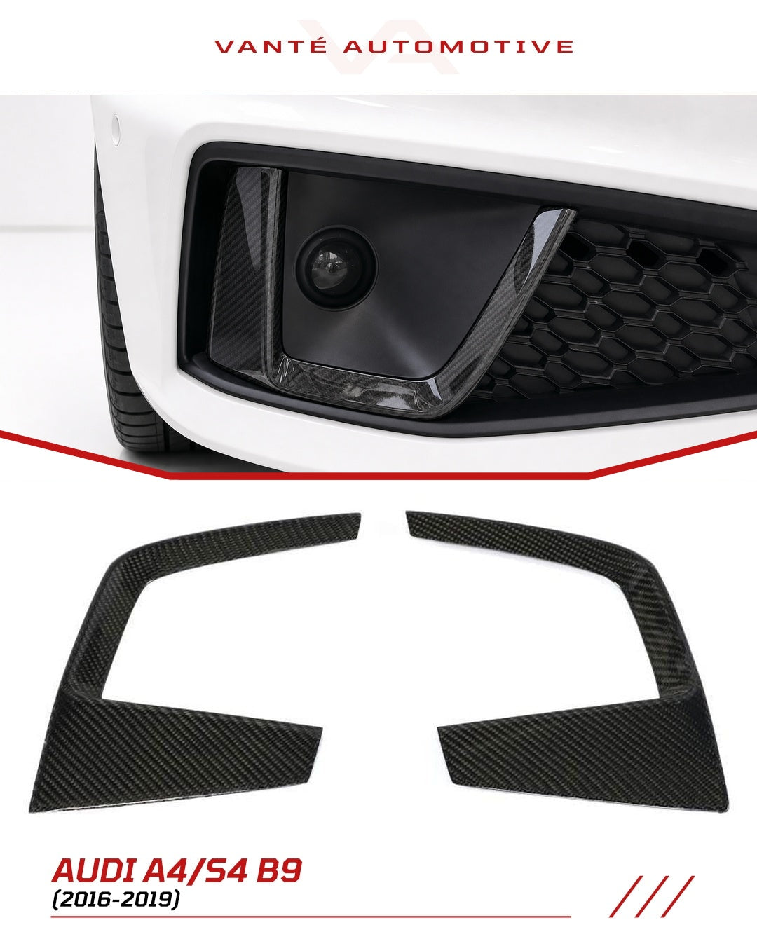 Embellecedores de fibra de carbono para las tomas de aire antiniebla delanteras Audi A4 S-Line/S4 B9