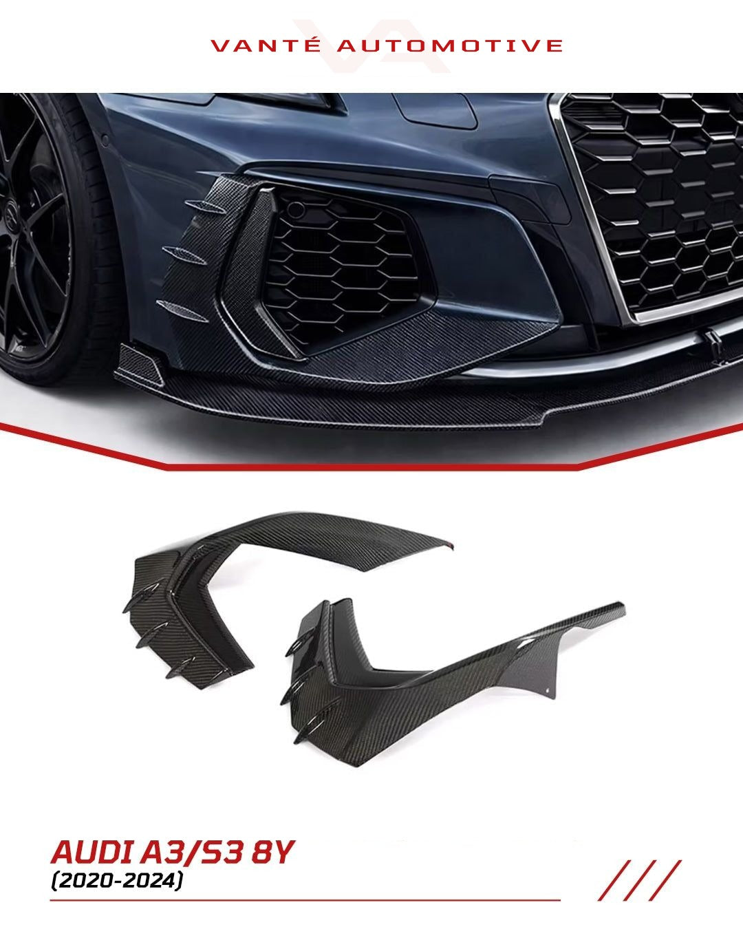 Audi A3/S3 8Y Carbon Fibre Front Bumper Vent Canards/Wing