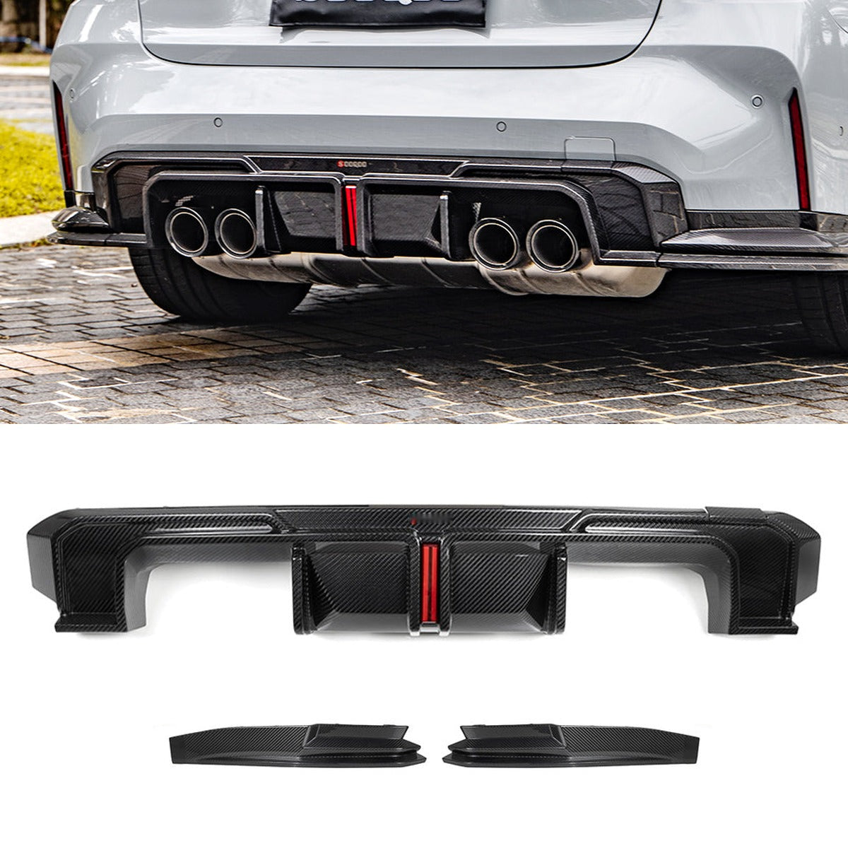 BMW M3 G80 Prepreg Carbon Fibre Rear Diffuser with Brake Light SOOQOO