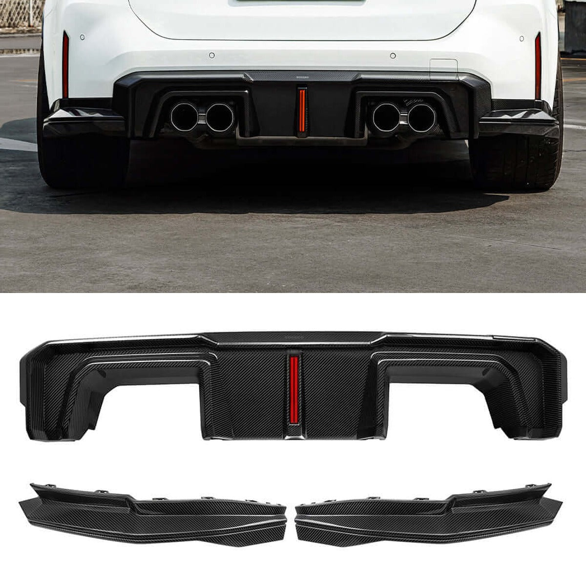 BMW M3 G80 Prepreg Carbon Fibre Rear Diffuser with Brake Light SOOQOO