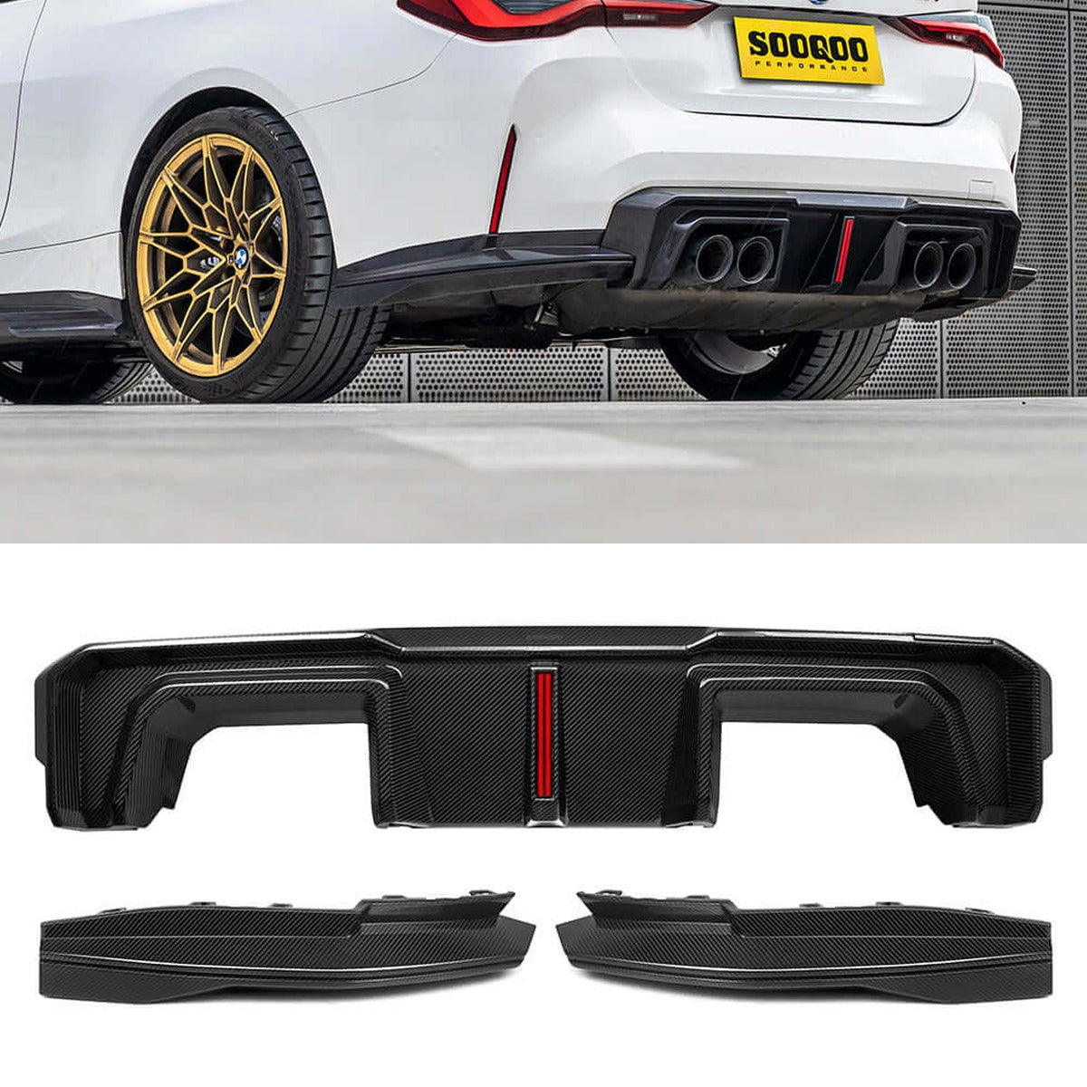 BMW M4 G82/G83 Prepreg Carbon Fibre Rear Diffuser with Brake Light SOOQOO
