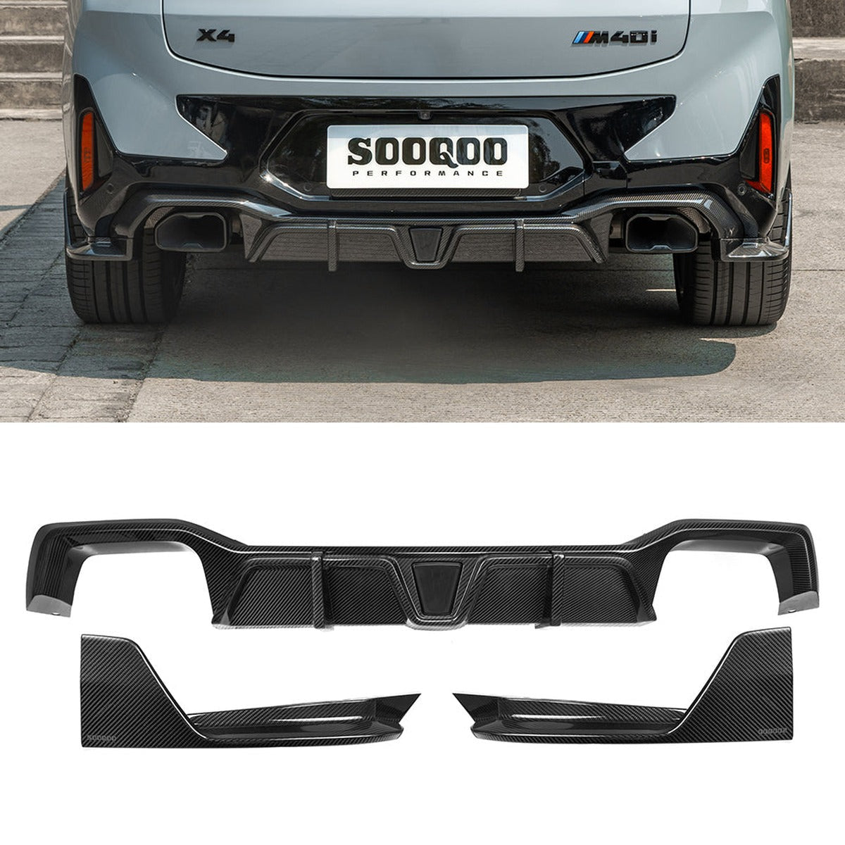 BMW X4 G02 LCI Prepreg Carbon Fibre Rear Diffuser with Brake Light SOOQOO