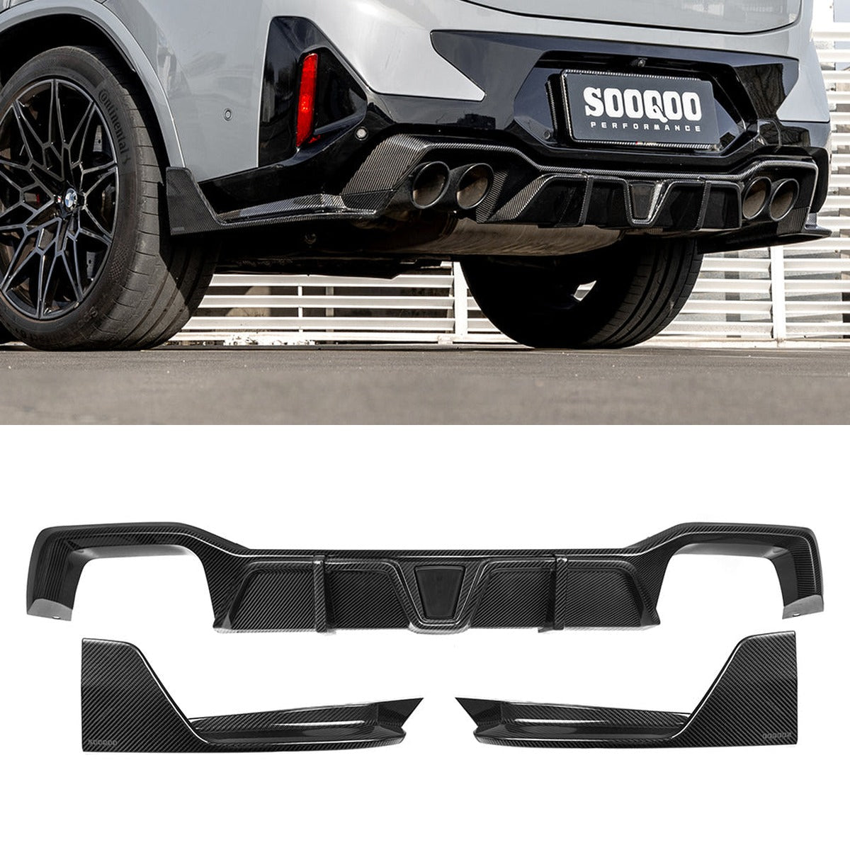 BMW X4M F98 Facelift Prepreg Carbon Fibre Rear Diffuser with Brake Light SOOQOO