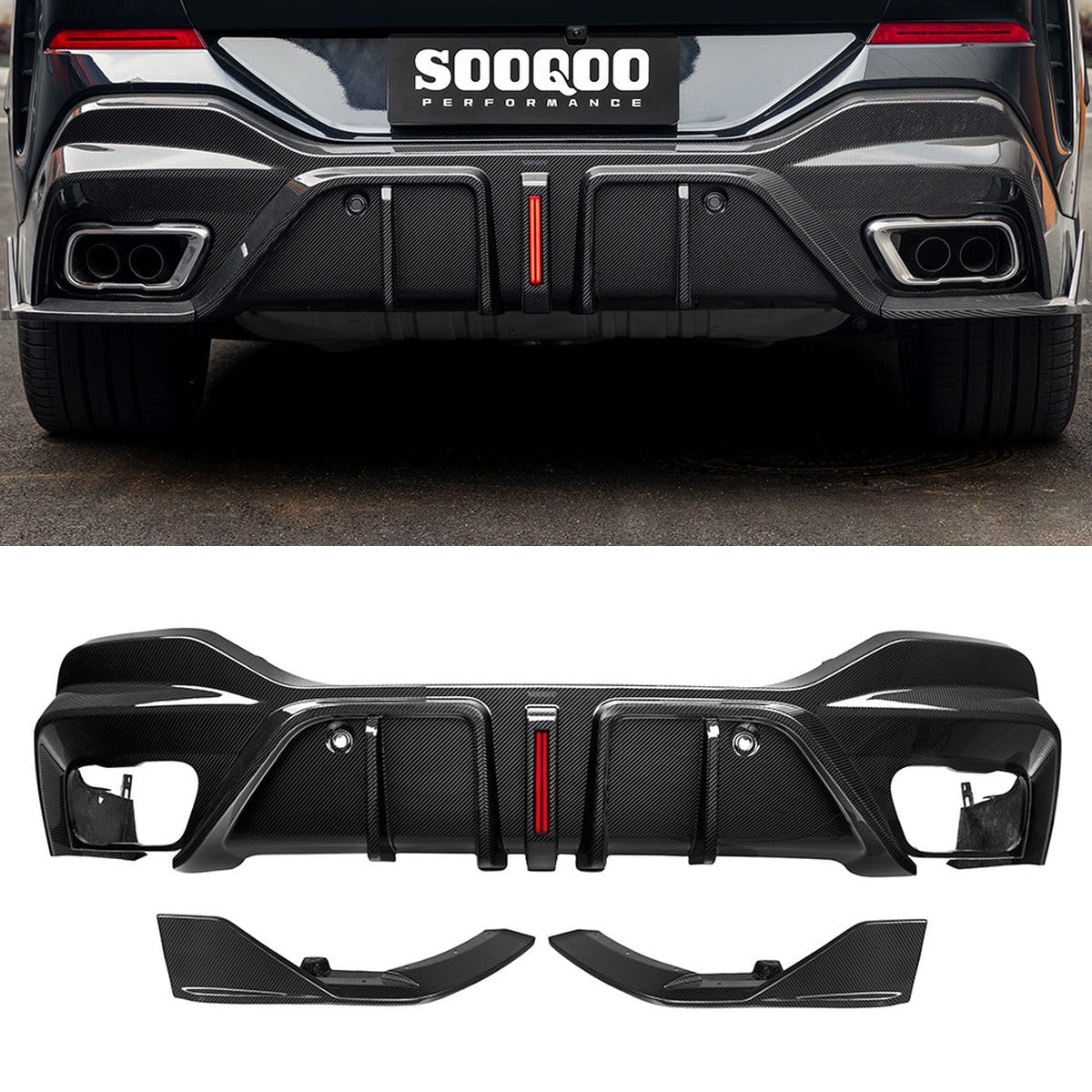 BMW X6 G06 Prepreg Carbon Fibre Rear Diffuser with Brake Light SOOQOO